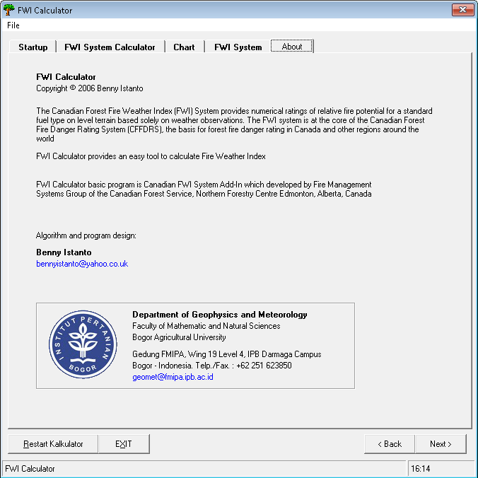 FWI Calculator, the Visual Basic 6 interface