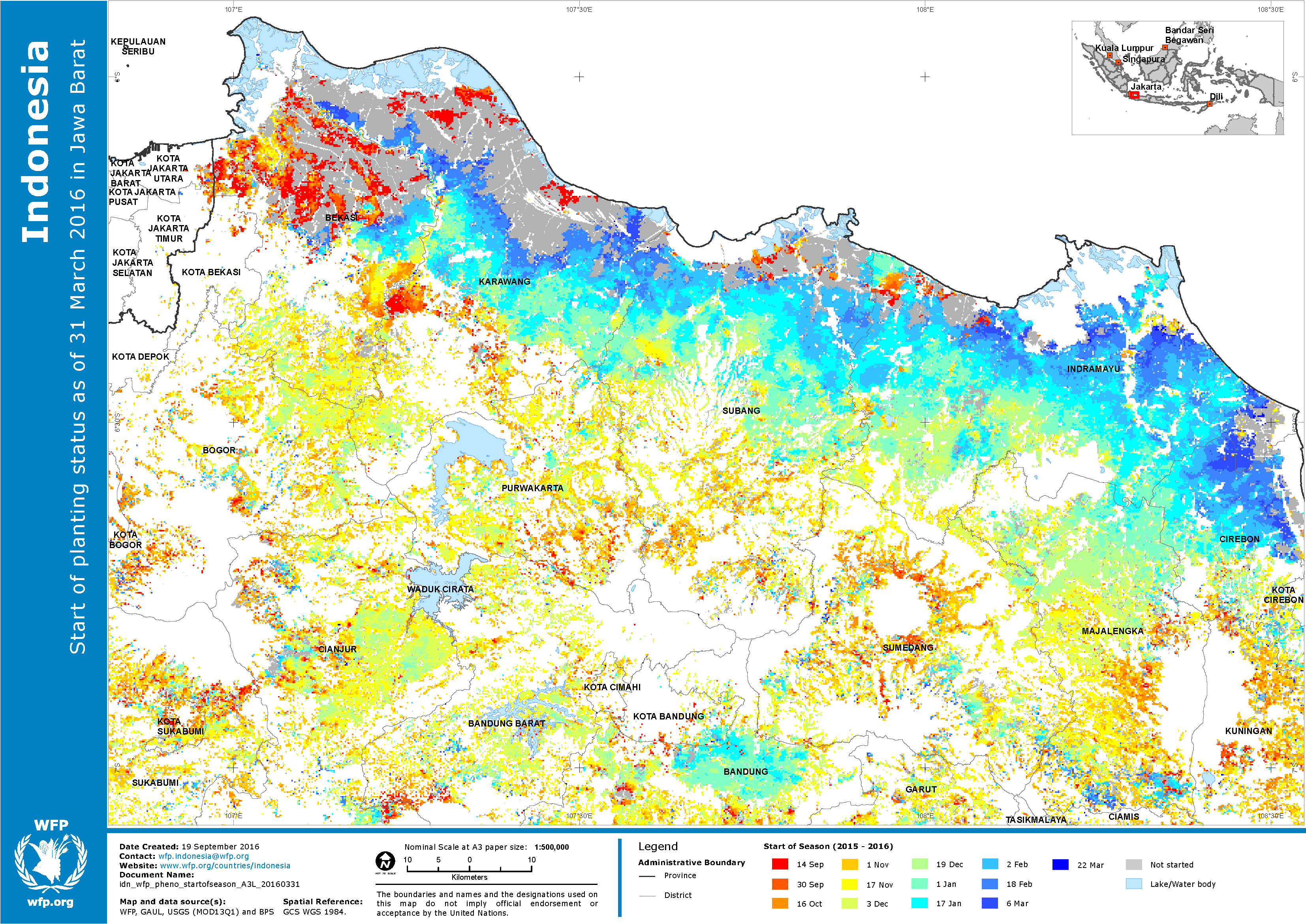 2016. WFP. Start of the planting season in West Java as of 31 March 2016, derived from MODIS MOD13Q1