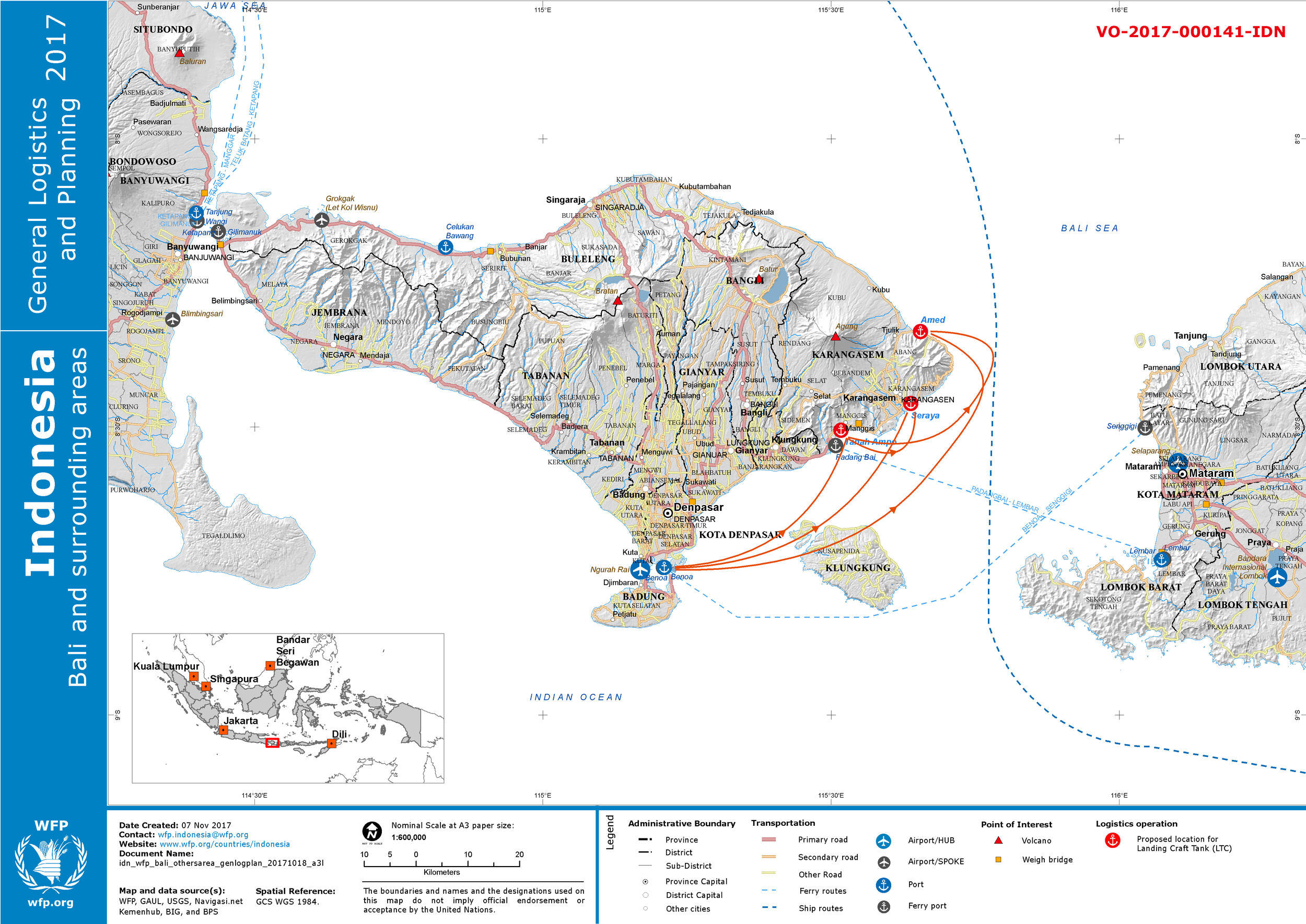 2017. WFP. General logistics and planning for Bali and surrounding areas: airports, ports, ferry routes and proposed landing craft tank sites