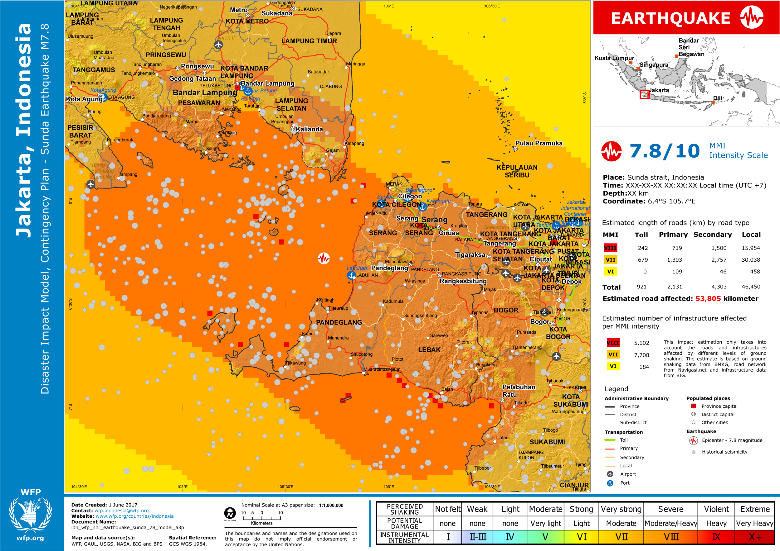 2017. WFP. Disaster impact model, Sunda Strait M7.8 earthquake contingency plan