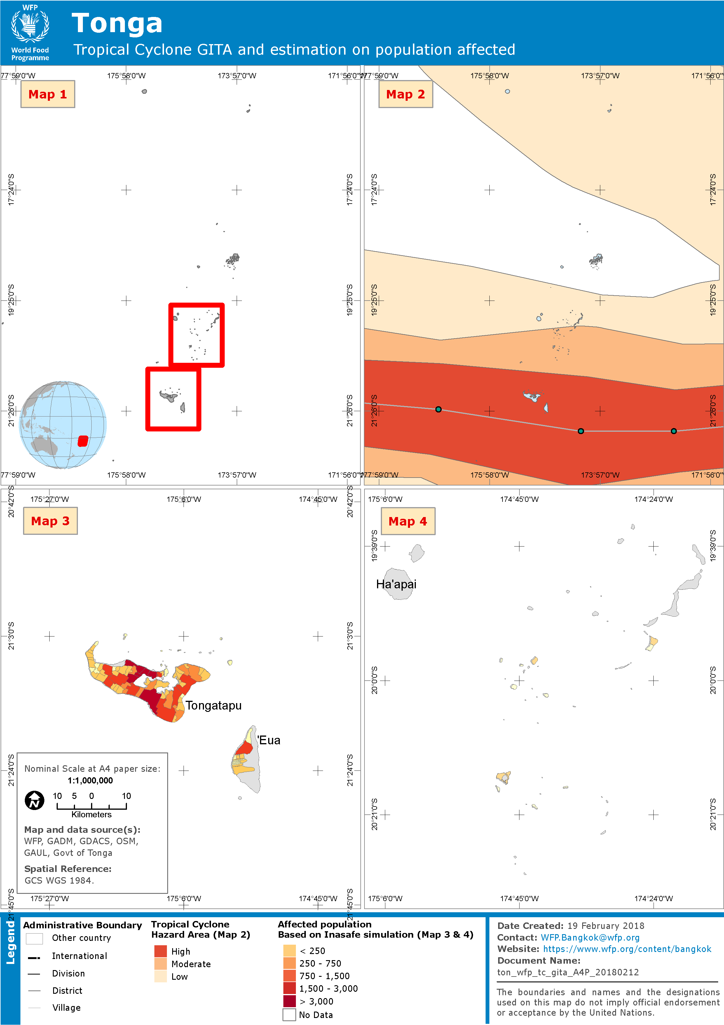 2018. WFP. Tropical Cyclone Gita. ArcGIS 10.4