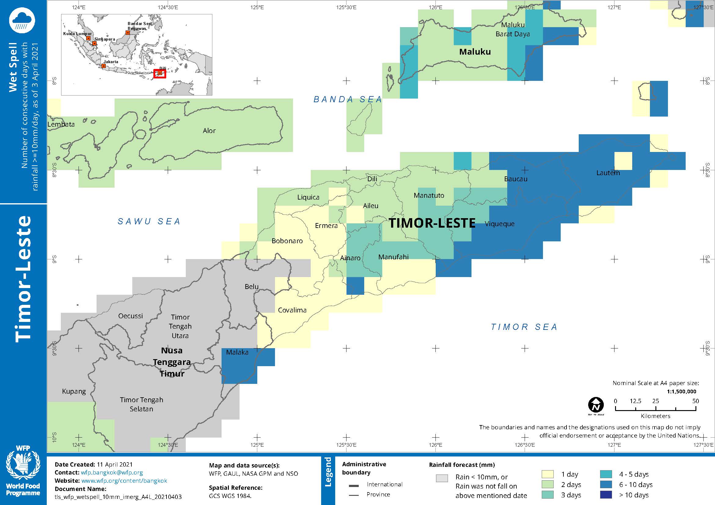 2021. WFP. Timor Leste Wet-spell 10mm/day. ArcGIS 10.8