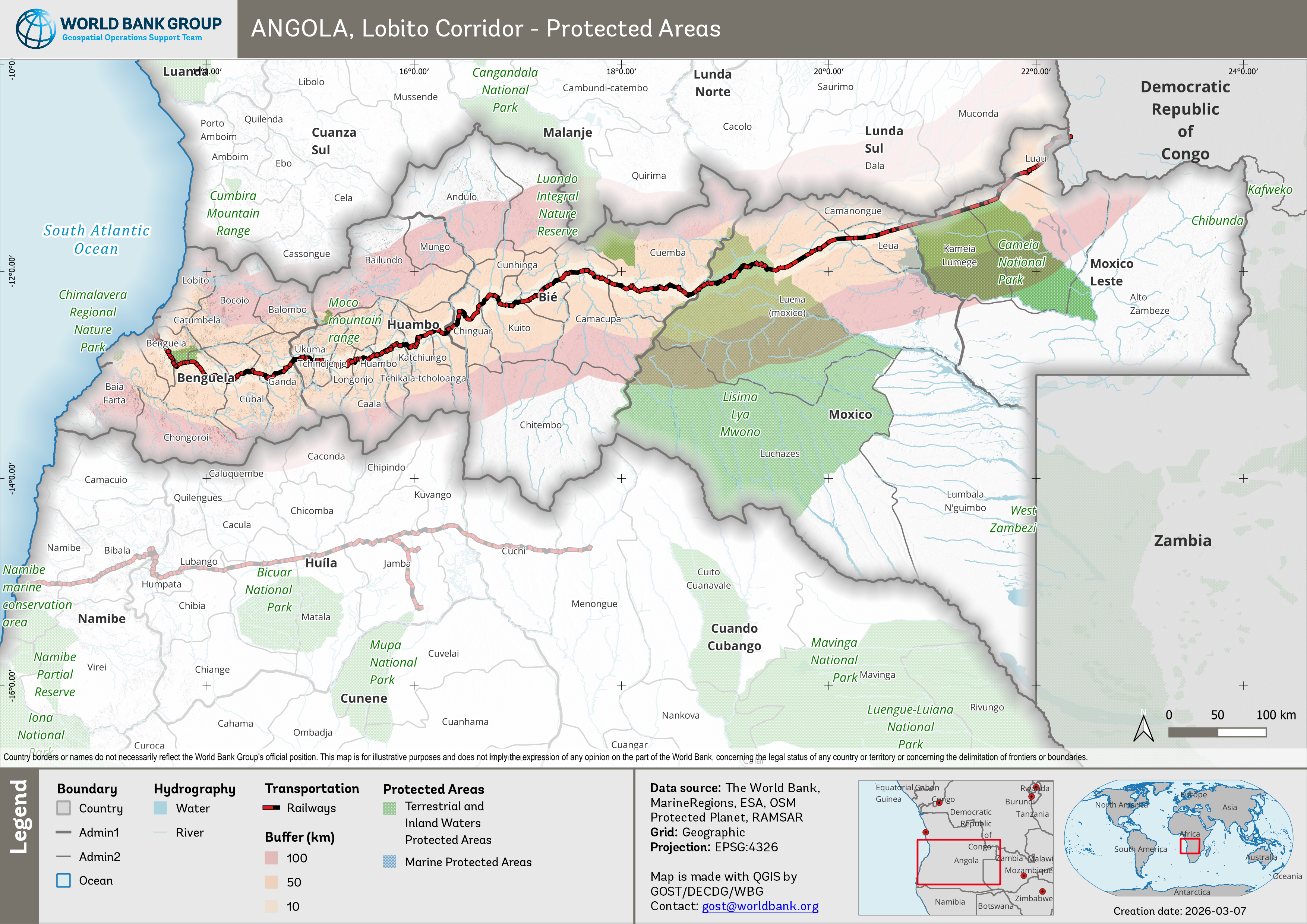 2026. The World Bank. Lobito Corridor Protected Areas. QGIS 3.22.9