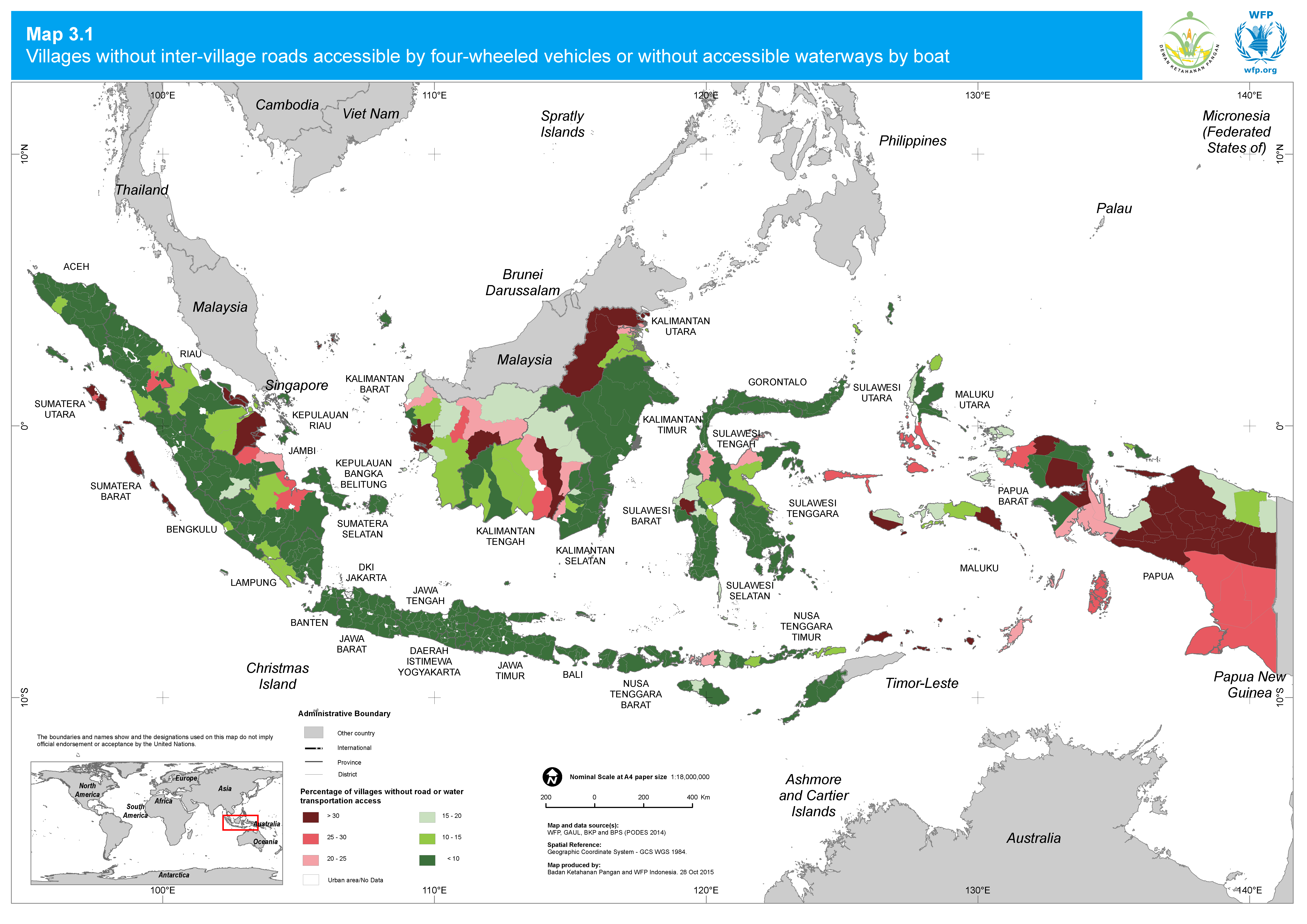 2015. WFP. Food Security and Vulnerability Atlas: Road and water access. ArcGIS 10.2.2