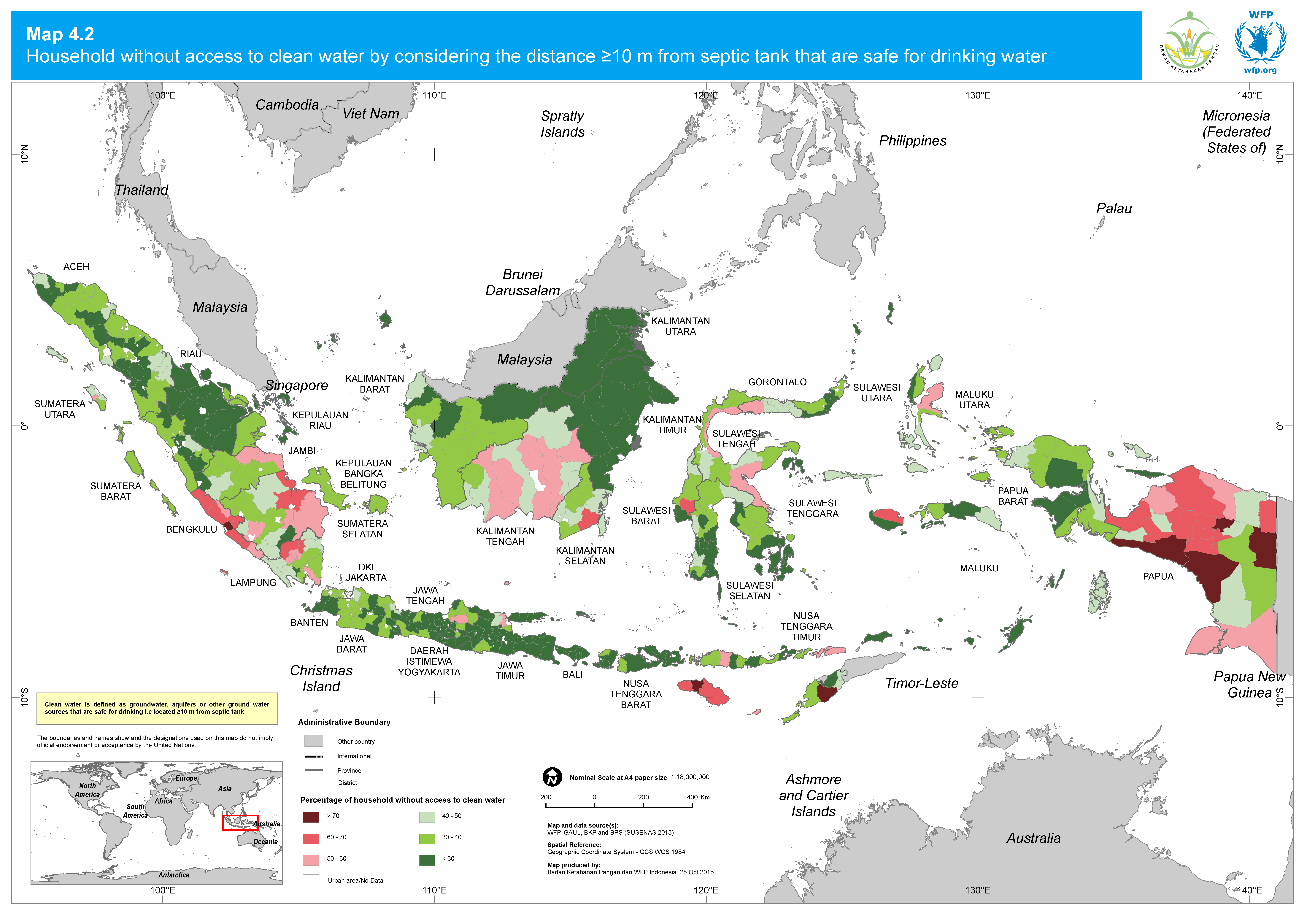 2015. WFP. Food Security and Vulnerability Atlas: Clean water. ArcGIS 10.2.2