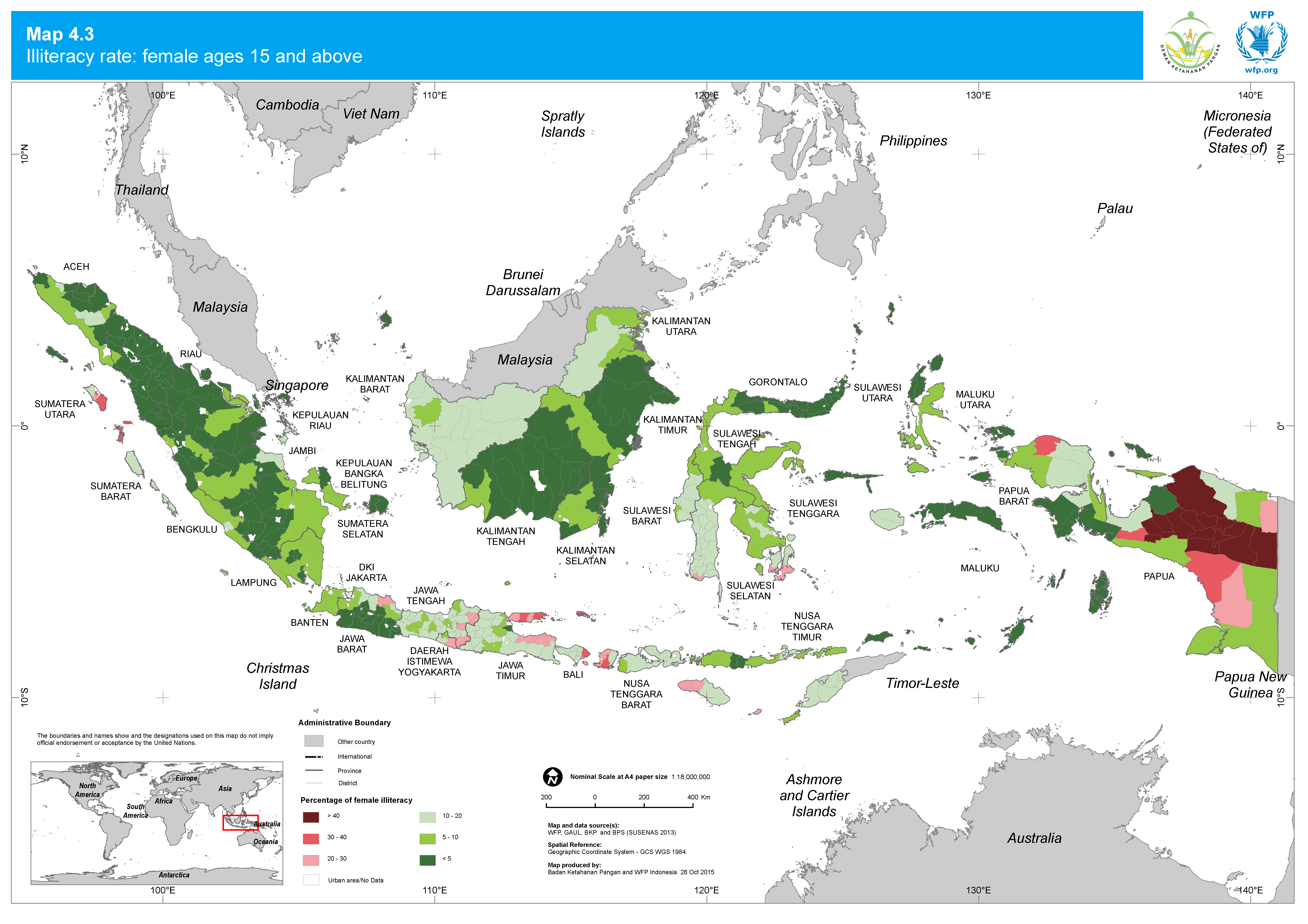 2015. WFP. Food Security and Vulnerability Atlas: Female illiteracy. ArcGIS 10.2.2
