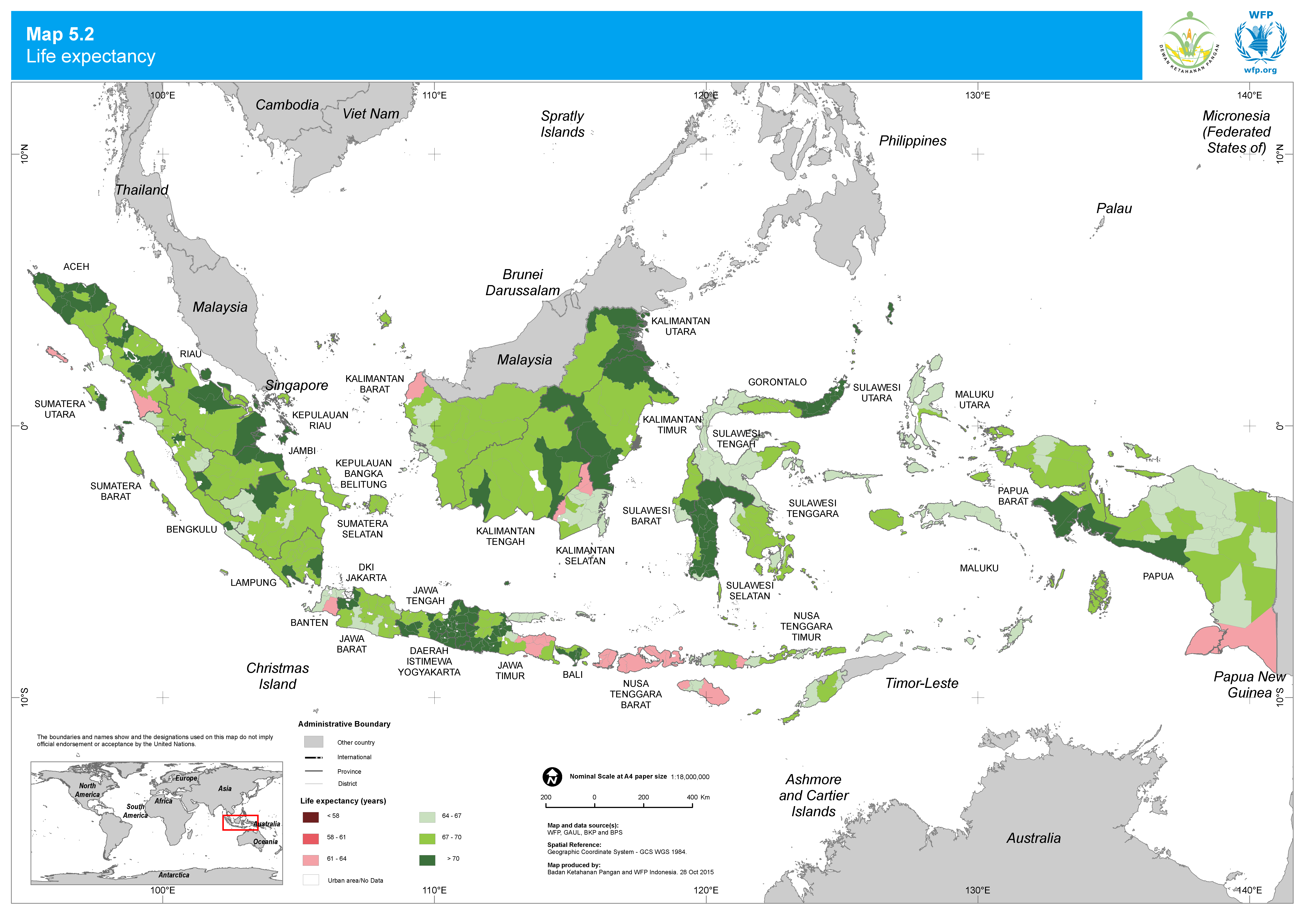 2015. WFP. Food Security and Vulnerability Atlas: Life expectancy. ArcGIS 10.2.2