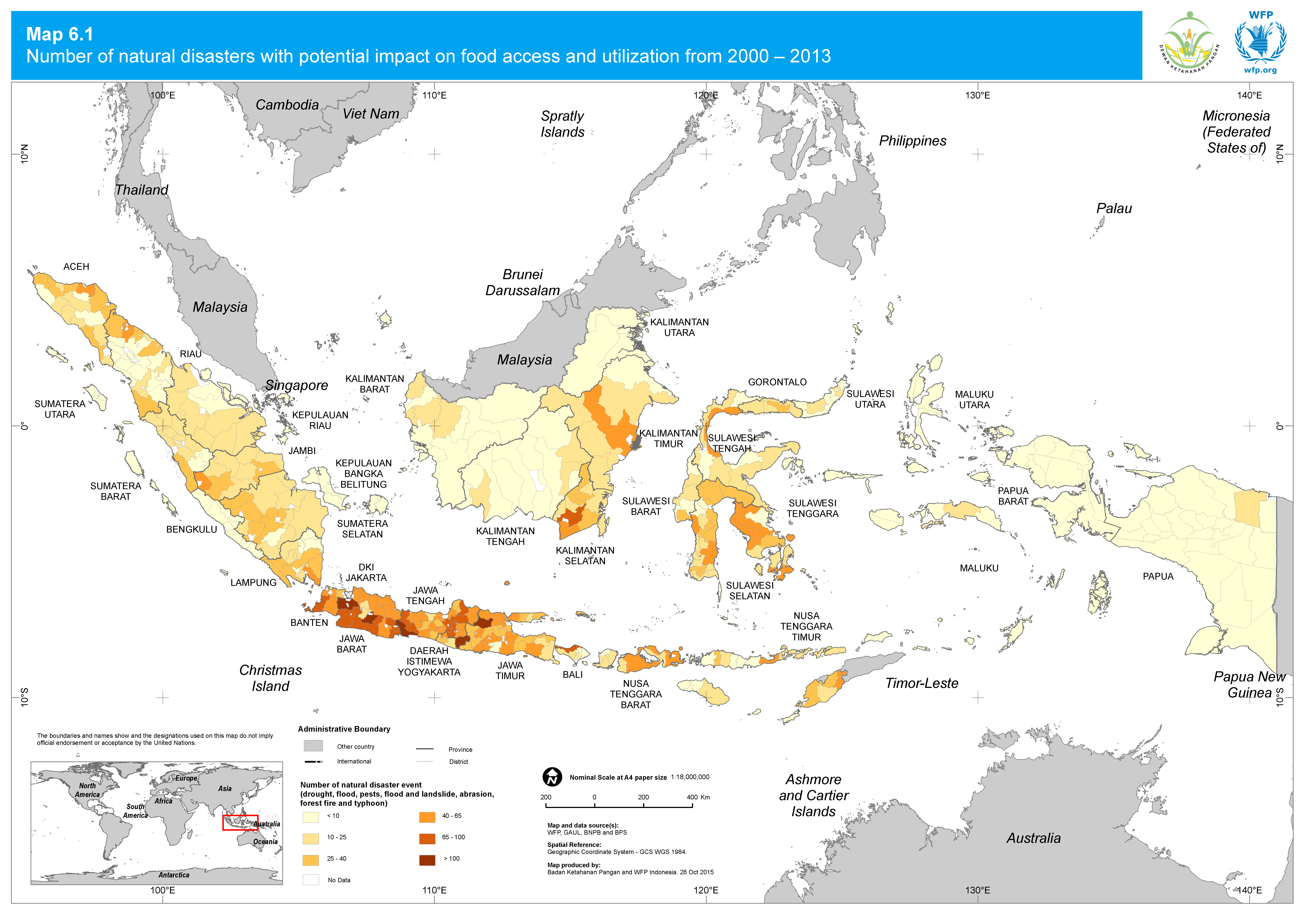 2015. WFP. Food Security and Vulnerability Atlas: Natural disaster impact. ArcGIS 10.2.2