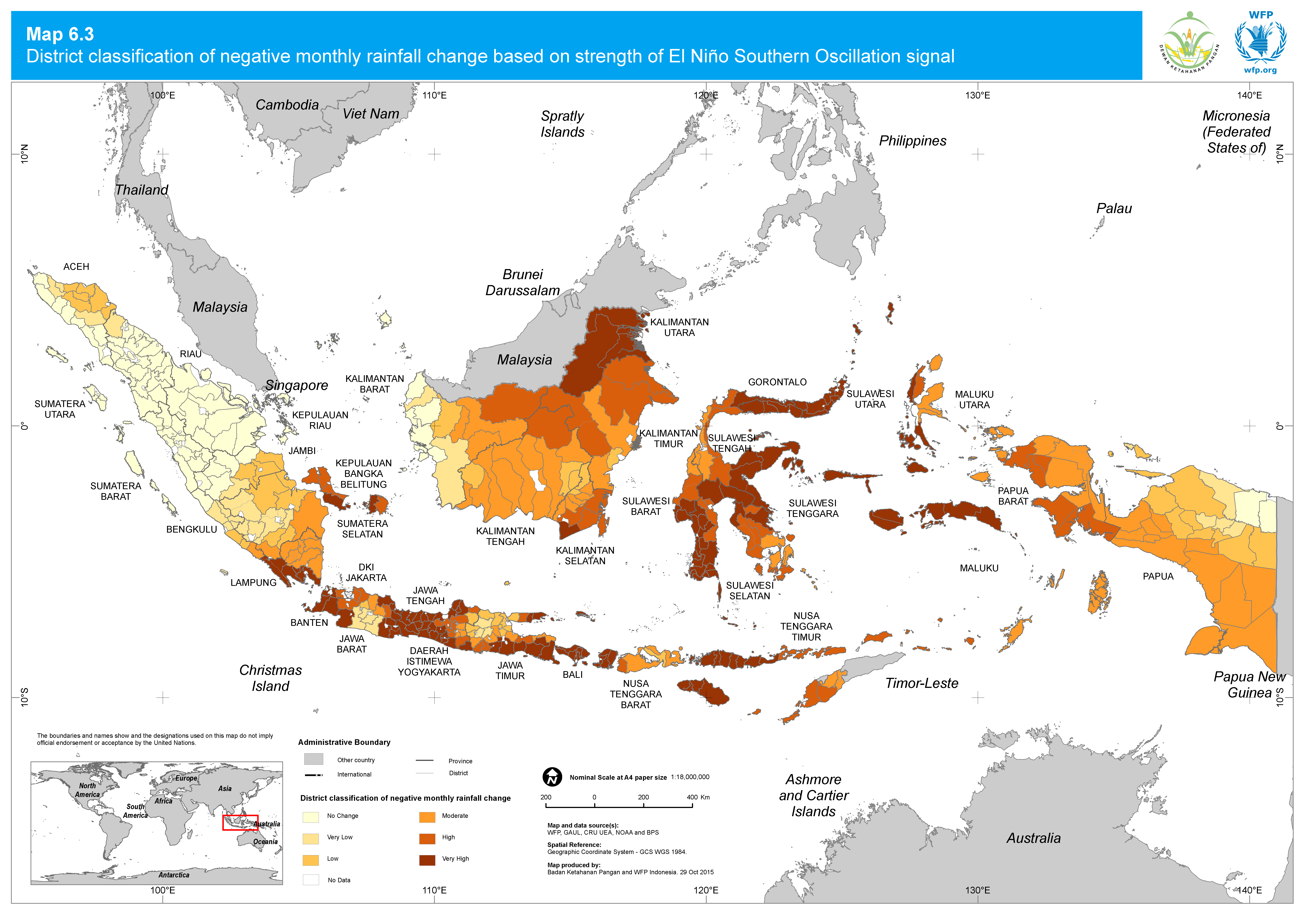 2015. WFP. Food Security and Vulnerability Atlas: ENSO district classification. ArcGIS 10.2.2