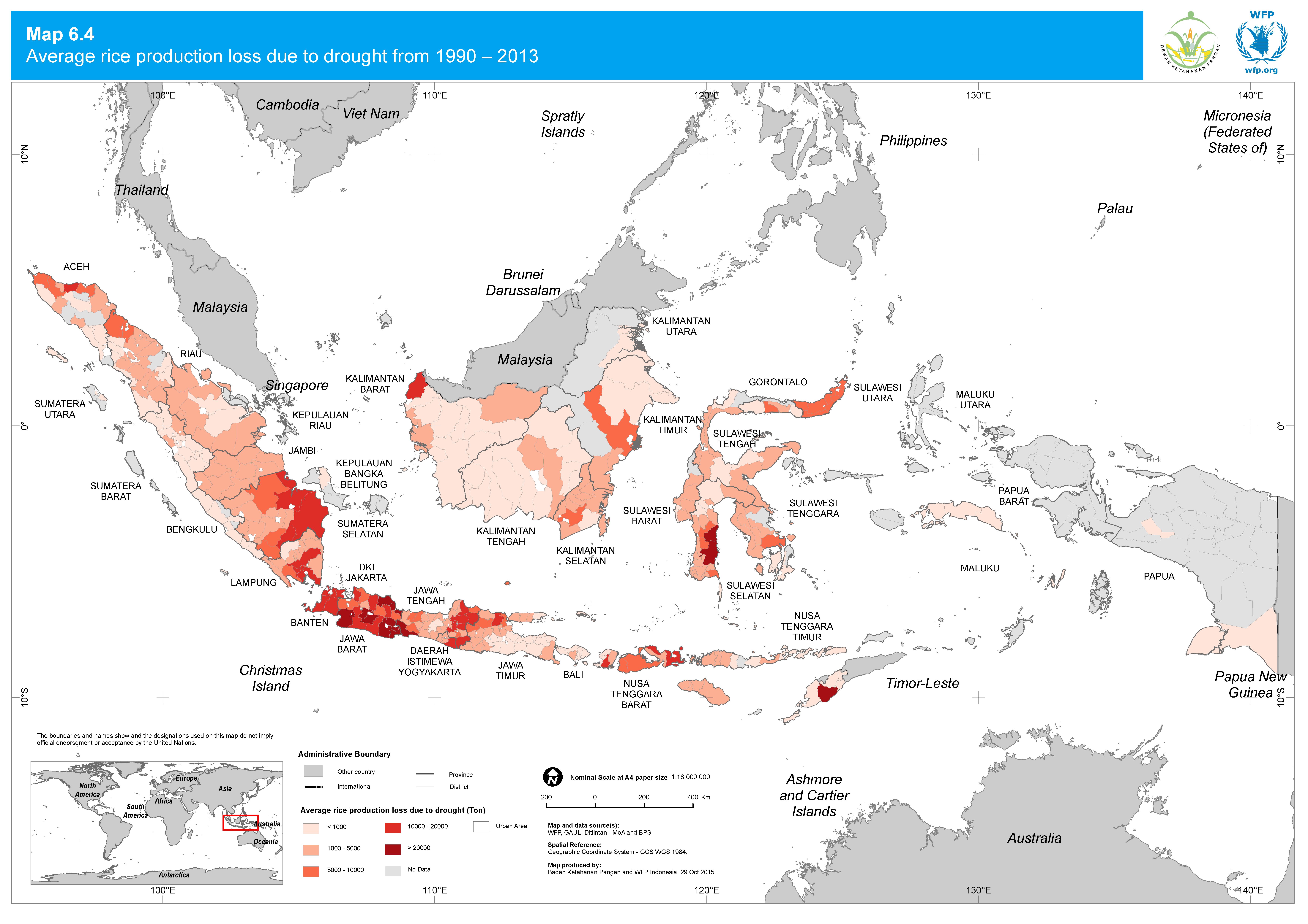 2015. WFP. Food Security and Vulnerability Atlas: Rice production loss from drought. ArcGIS 10.2.2