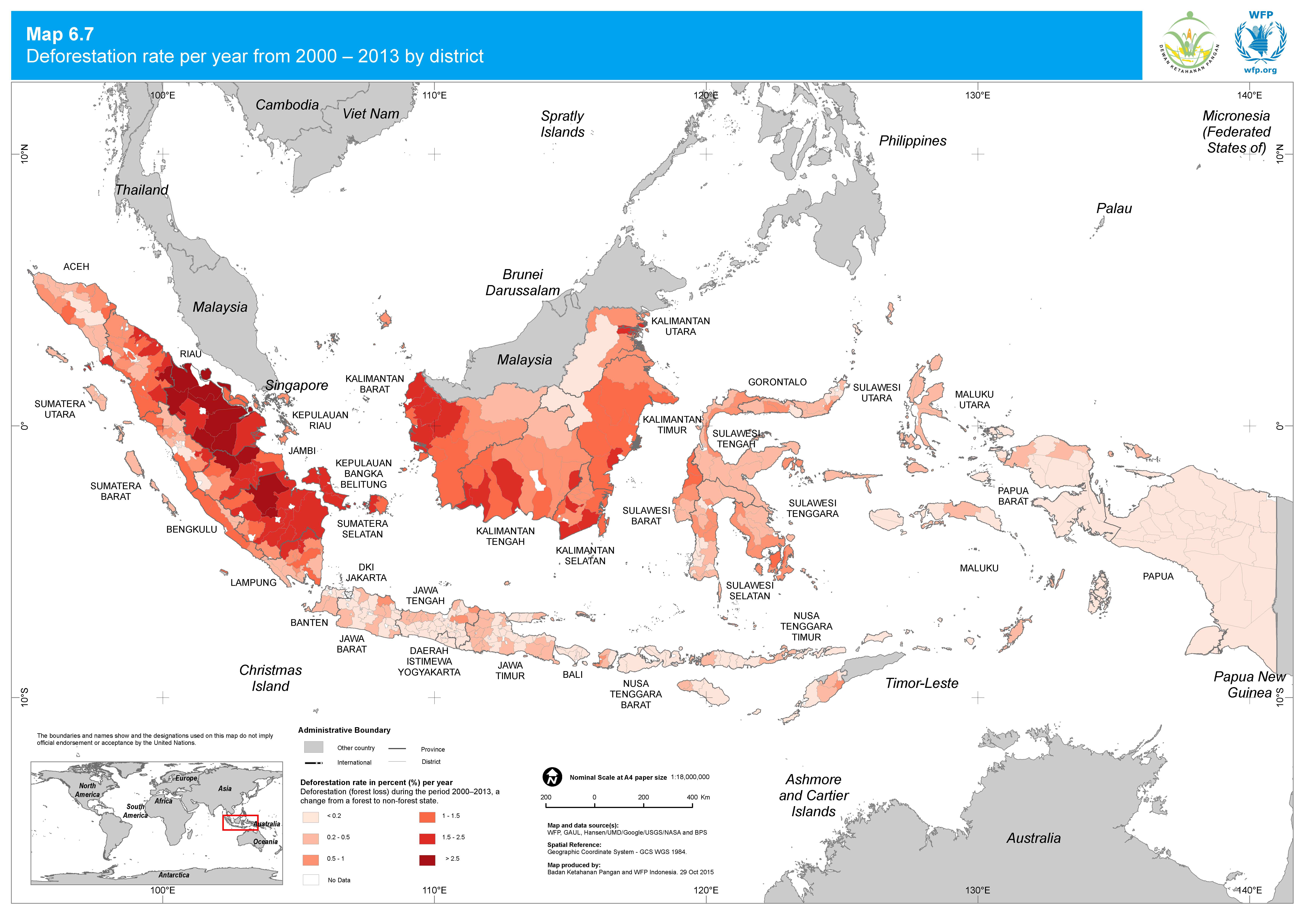2015. WFP. Food Security and Vulnerability Atlas: Deforestation percent. ArcGIS 10.2.2