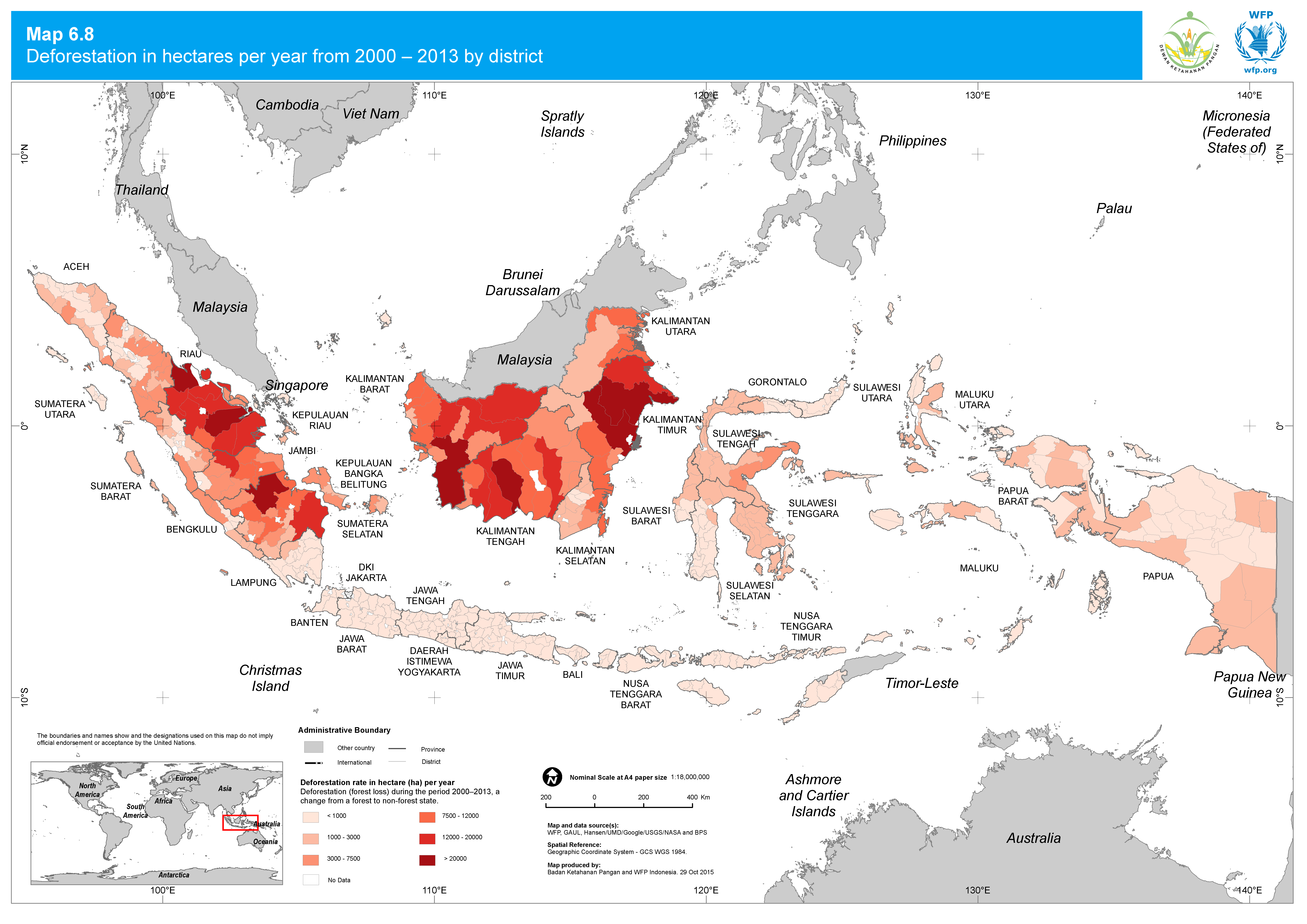 2015. WFP. Food Security and Vulnerability Atlas: Deforestation hectares. ArcGIS 10.2.2