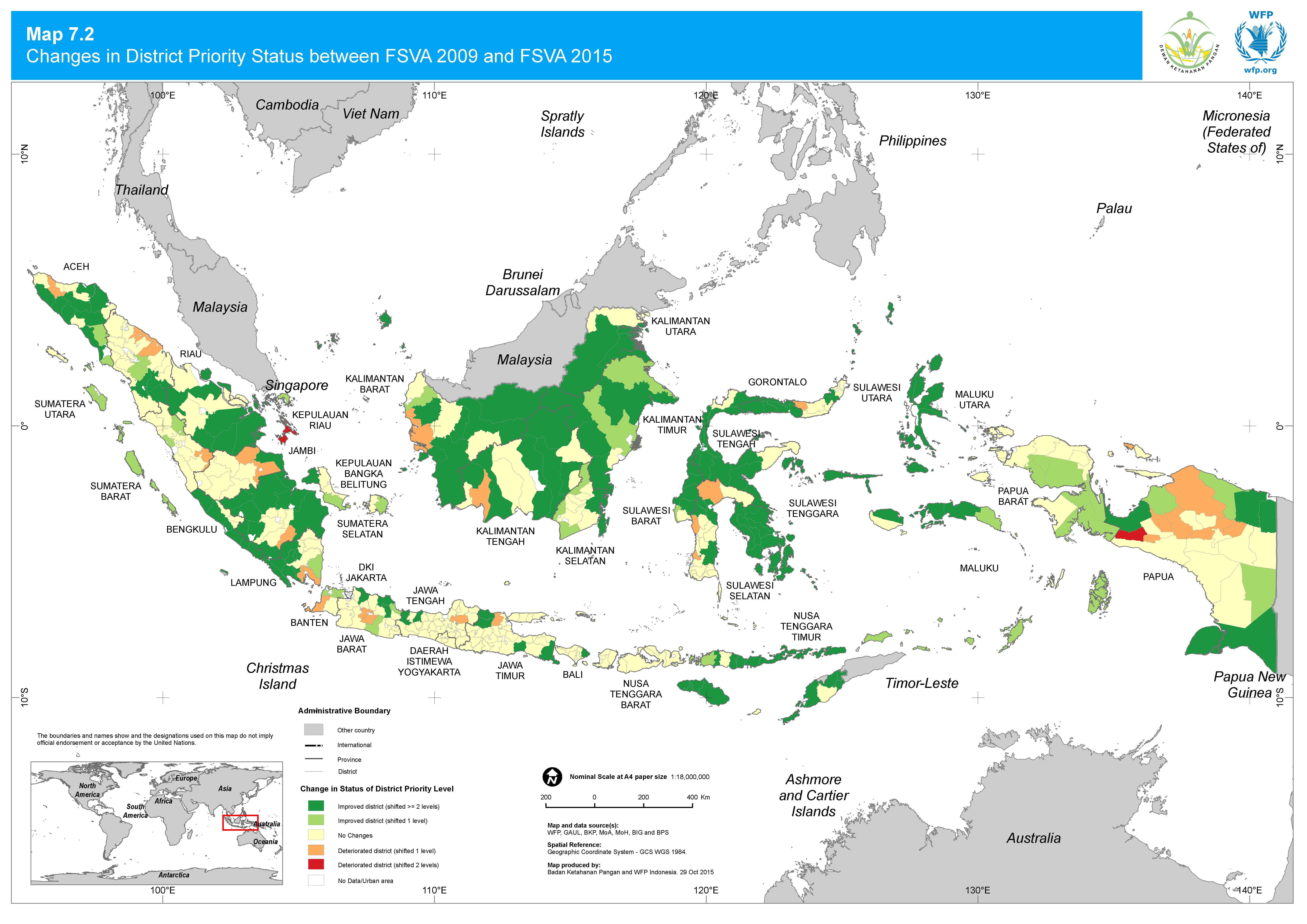 2015. WFP. Food Security and Vulnerability Atlas: Change in priority district, 2009 to 2015. ArcGIS 10.2.2