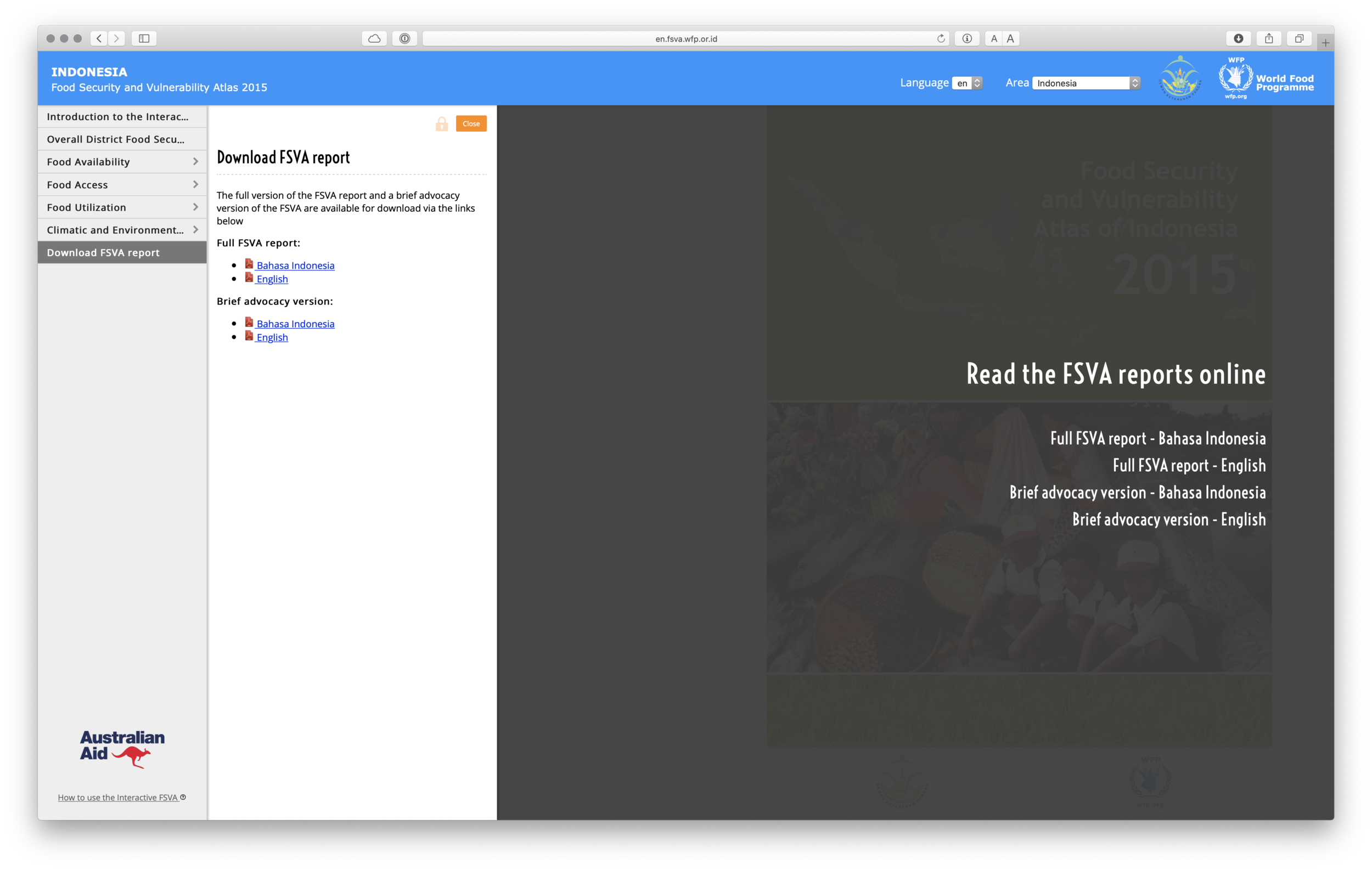 The download screen of the interactive atlas
